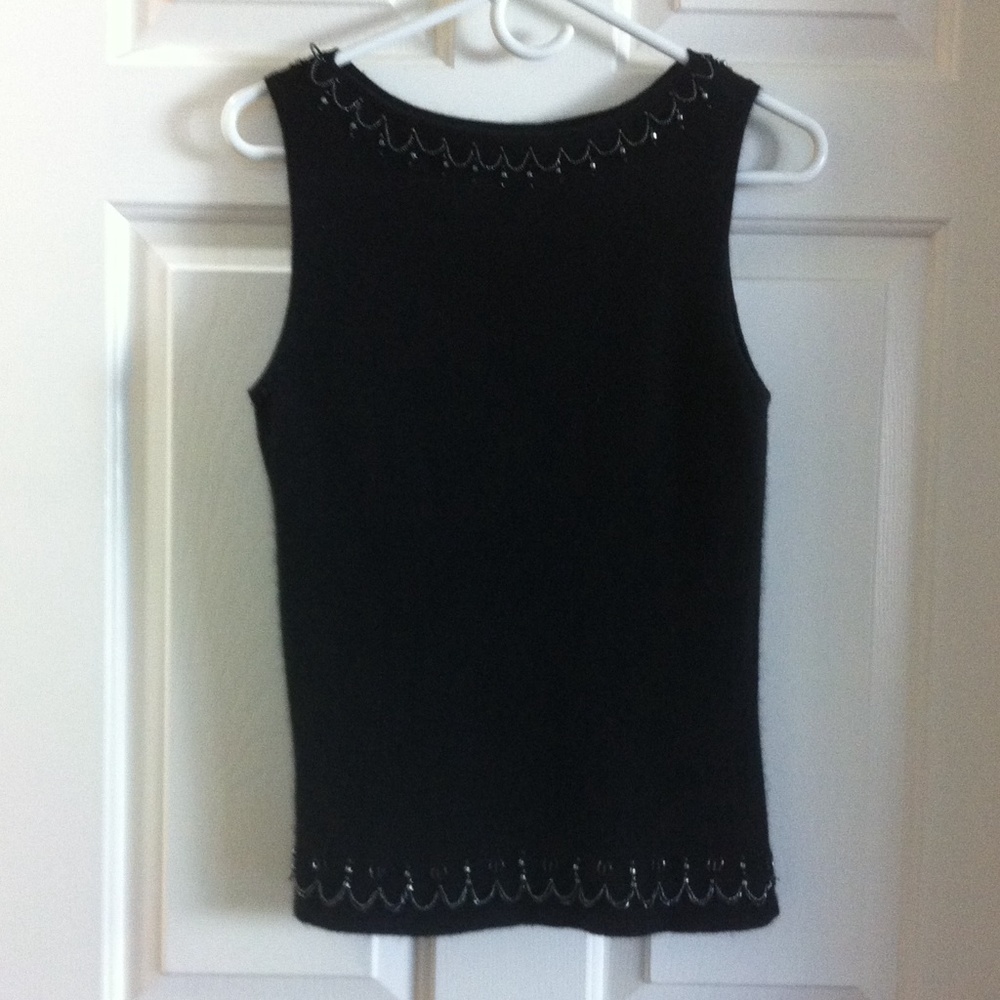Vintage 1990s / Y2K - Sleeveless, beaded, knit sweater cardigan/ Swea…